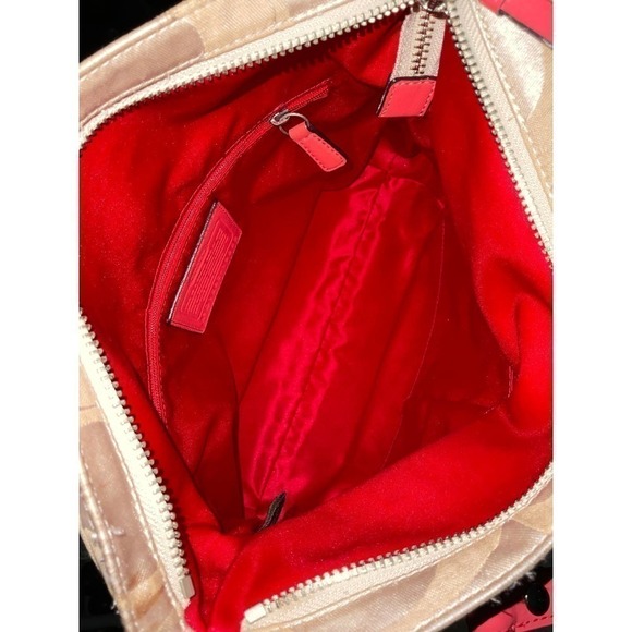 Coach Canvas Signature Horses and Carriage Hobo Tote Bag- Pink/Khaki - Picture 15 of 16